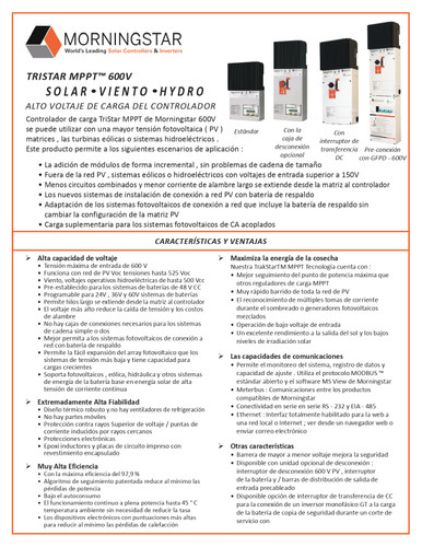 Morningstar TS-MPPT-60-600V-48-DB-TR-GFPD Controlador Solar Morningstar TS-MPPT-60-600V-48-DB-TR-GFPD Controlador Solar