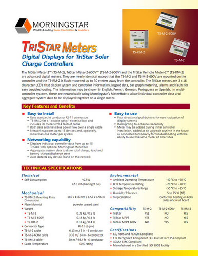 Morningstar TS-60M Controlador de Carga Solar 60A con Medidor