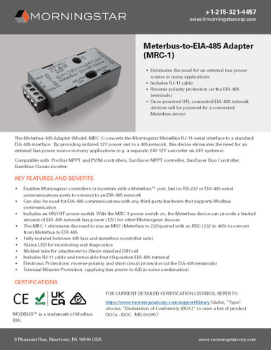 Morningstar MRC-1 Adaptador Meterbus a EIA-485