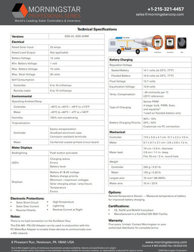 Morningstar SSD-25 SunSaver Duo Controlador Solar de 25 A