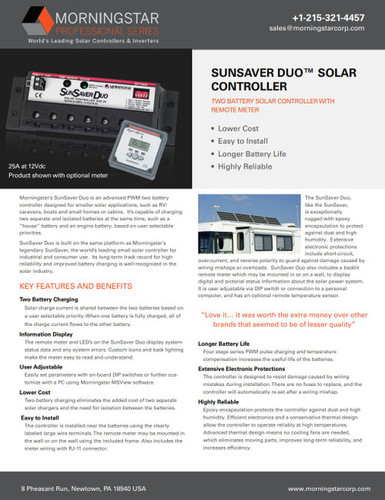 Morningstar SSD-25 SunSaver Duo Controlador Solar de 25 A