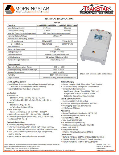 Morningstar PS-MPPT-40M Controlador de carga ProStar de 40A