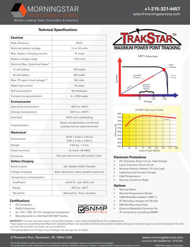 Morningstar SS-MPPT-15L Controlador Solar SunSaver MPPT