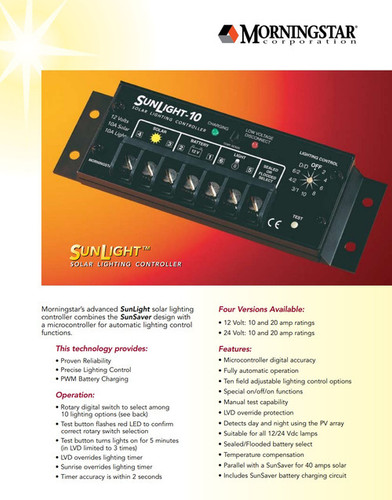 Morningstar SL-20L-24V SunLight Controlador de Iluminación Solar 20A y 24VCC