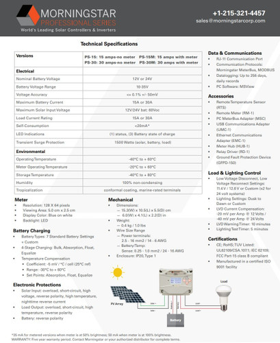 Morningstar PS-30M ProStar Controlador Solar de 30A con Pantalla LCD