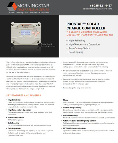 Morningstar PS-30M ProStar Controlador Solar de 30A con Pantalla LCD