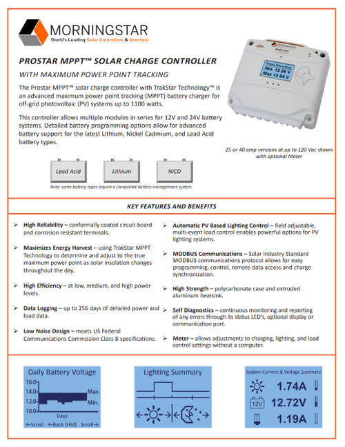 Morningstar PS-MPPT-25 Controlador de Carga ProStar