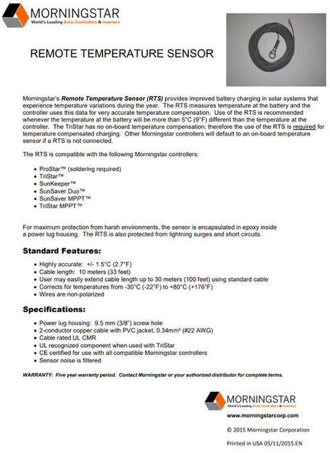 Morningstar RTS Sensor de Temperatura Remoto