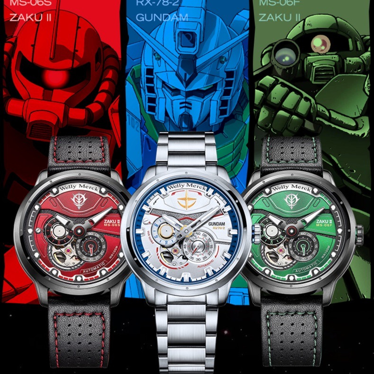 2025新発 RX-78-2 Blue Gundam X Merck Welly GUNDAM, II ZAKU MS-06S Red 時計