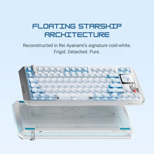 Panda Wagon MelGeek Evangelion Centauri 80 EVA-00 Rei Ayanami Limited Edition Mechanic Gaming Keyboard, showcasing a detailed anime-inspired design with transparent keycaps and a compact layout.