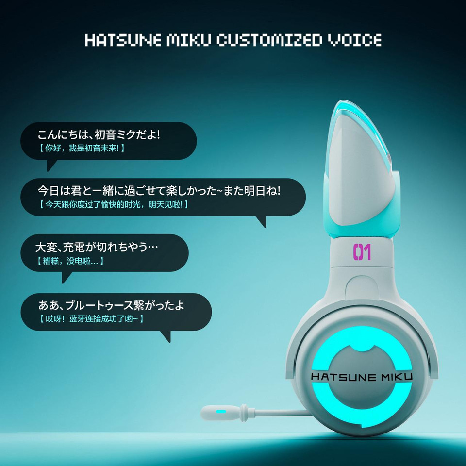 Yowu YOWU Hatsune Miku NX Cat Ear Bluetooth Wireless Headphones for Vocaloid & Gamers 