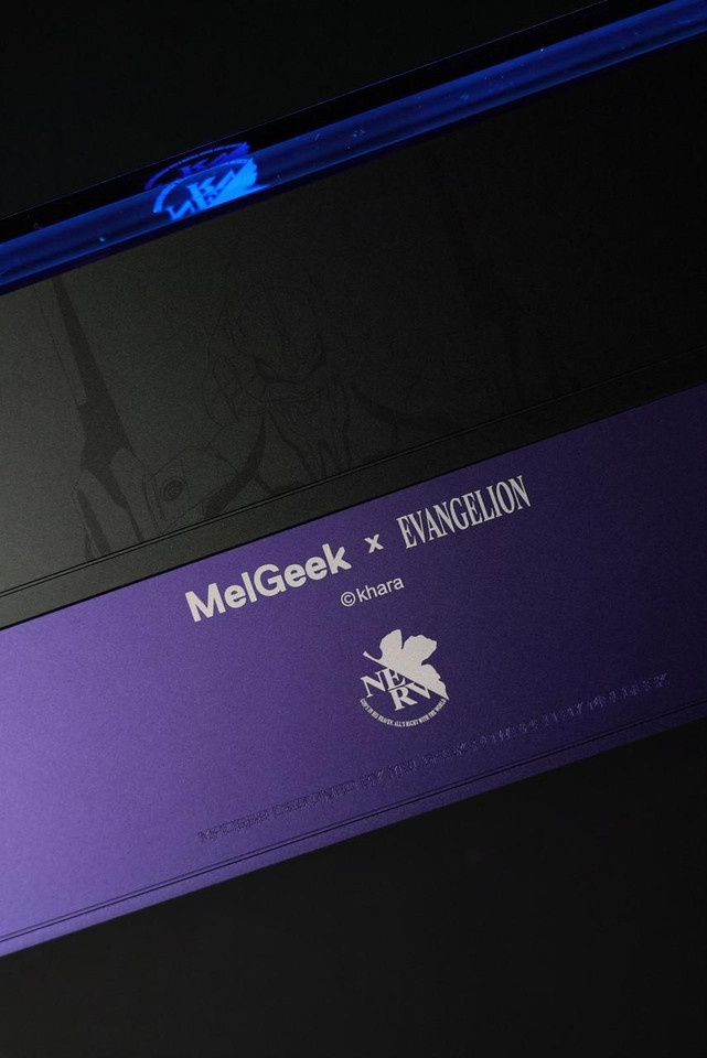Panda Wagon MelGeek Evangelion MADE68 Ultra EVA-01 Limited Edition Mechanic Gaming Keyboard, purple packaging with Evangelion graphics and branding.