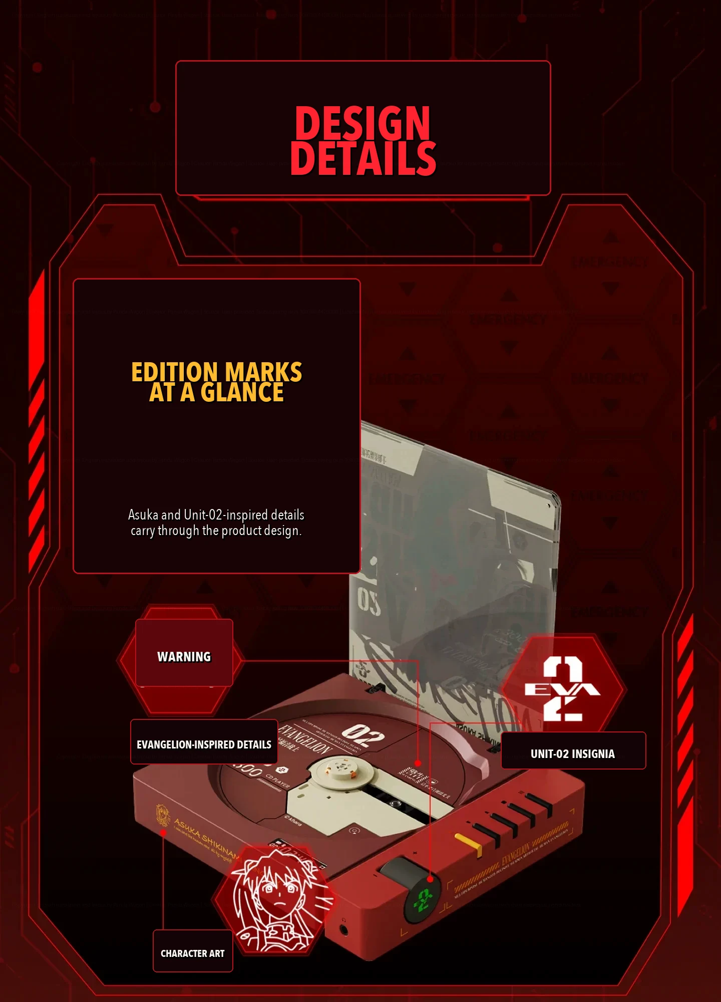 Close-ups of the R300's Evangelion Unit-02-inspired marks and Asuka character artwork