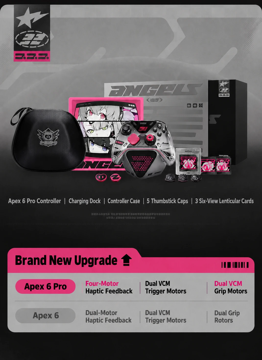Apex 6 Pro gift set contents and Apex 6 controller comparison