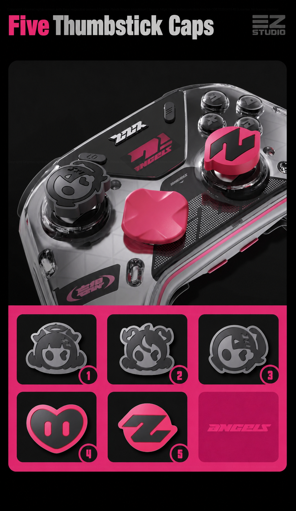 Five Angels of Delusion themed thumbstick caps