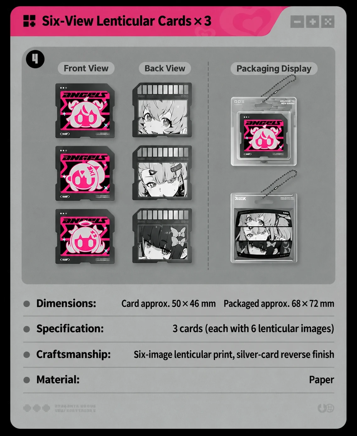 Lenticular card quantity, dimensions and printed finish