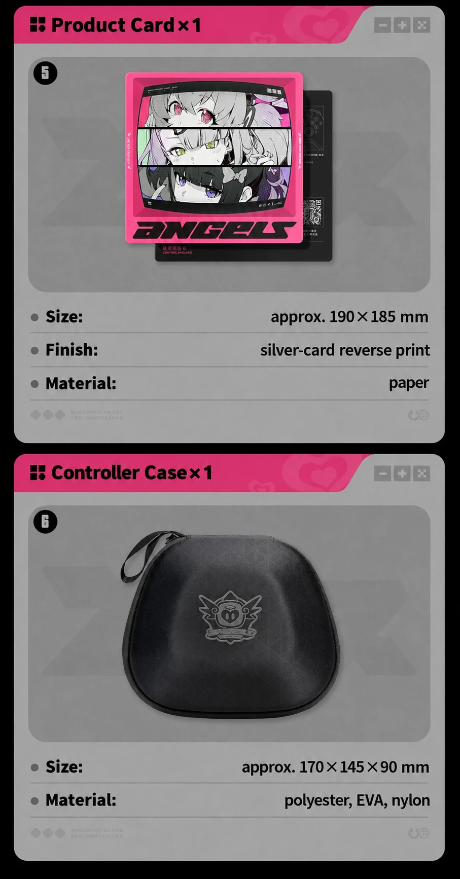 Product card and controller case specifications