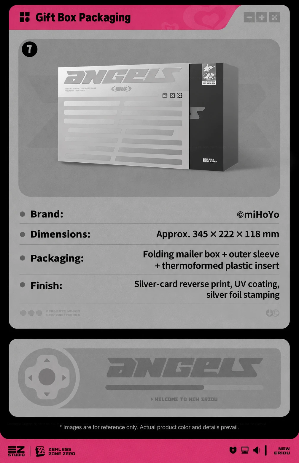 Gift box dimensions, construction and printed finishes