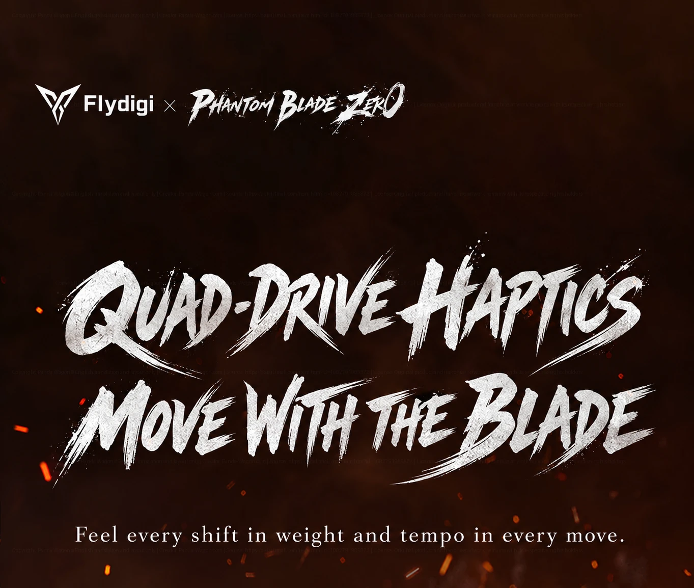 Flydigi APEX 6 Pro &times; Phantom Blade Zero graphic with a tactile-feedback headline.