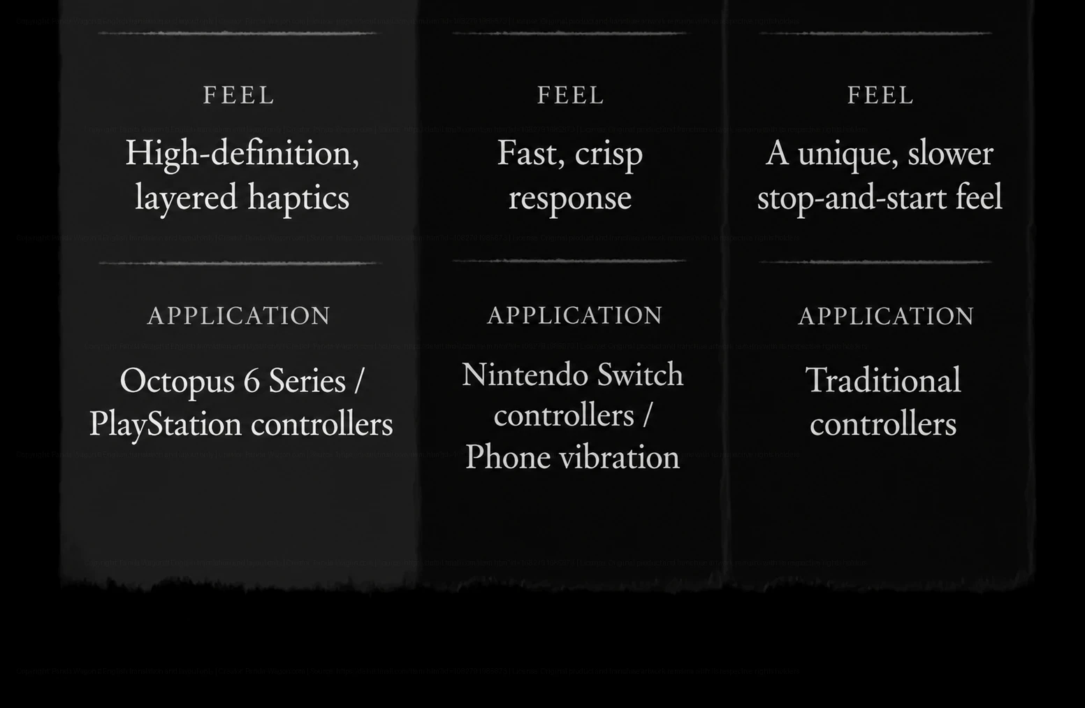 Three-column graphic comparing tactile feedback across different game controllers.