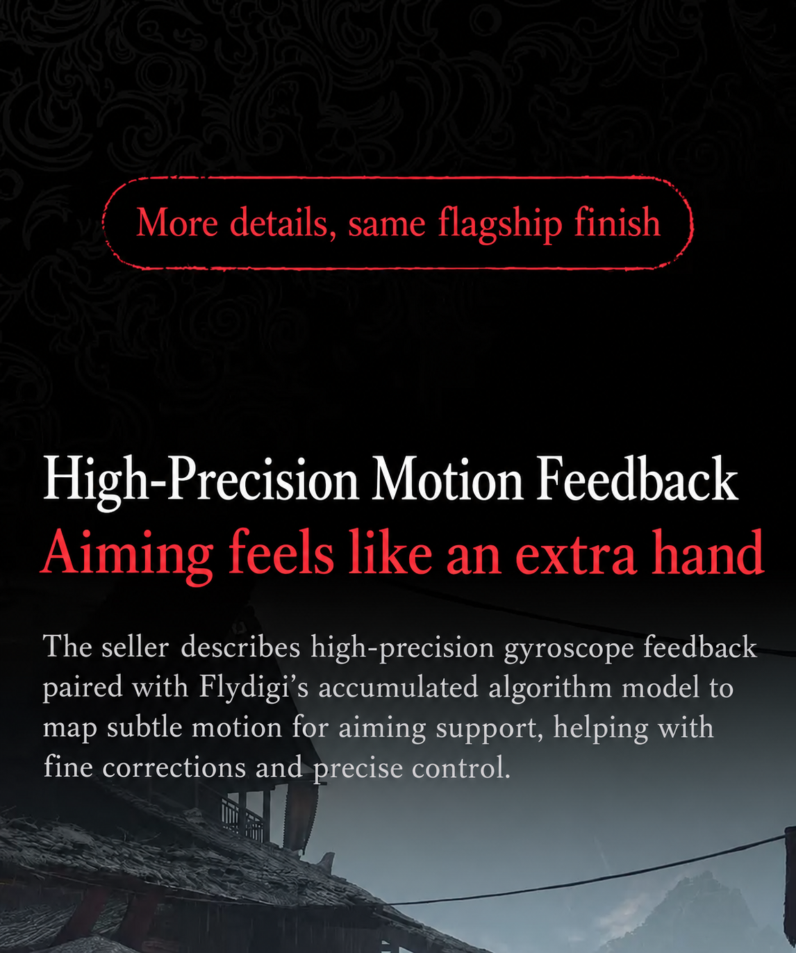 Gyroscope motion-feedback headline over a game-scene background.