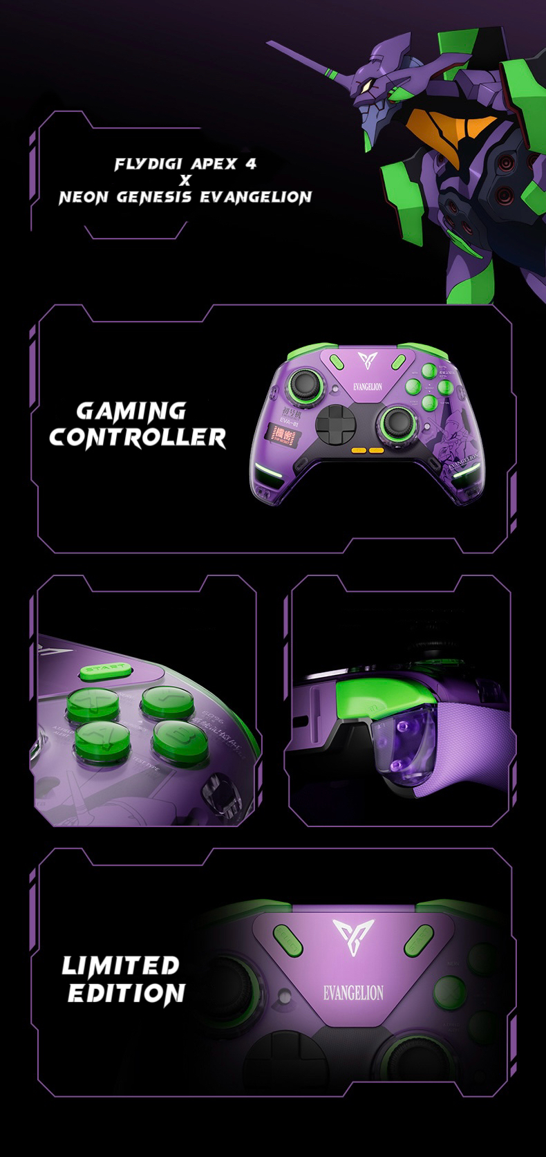 Flydigi Apex 4 x Neon Genesis Evangelion EVA-01 Gaming Controller