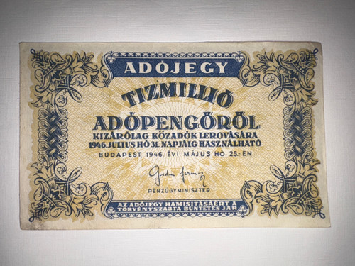 Front view of 1946 Hungarian Tizmillio Adopengo.