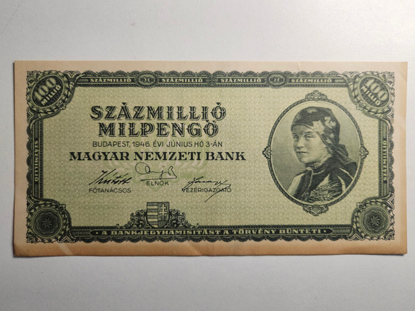 100 Million Százmillió Milpengo Banknote, 1946..  front