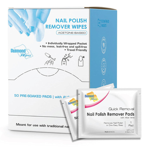 Diamond Wipes Nail Polish Remover Wipes with Aloe Vera, Acetone Nail Polish Remover Pads, 50 Individually Wrapped Nail Polish Wipes Diamond Wipes Nail Polish Remover Wipes with Aloe Vera, Acetone Nail Polish Remover Pads, 50 Individually Wrapped Nail Polish Wipes