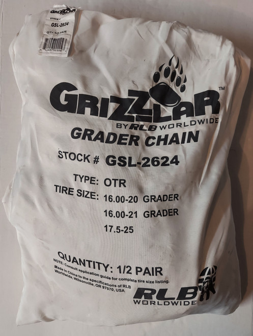 Grizzlar GSL-2615V Grader Scraper and Heavy Equipment Type OTR Ladder V-Bar Tire Chains 12.4-32 14.00-24 Grader 14.00-25 