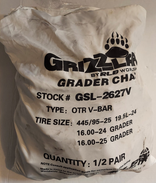 Grizzlar GSL-2627V Grader Scraper and Heavy Equipment Type OTR Ladder V-Bar Tire Chains 16.00-24 16.00-25