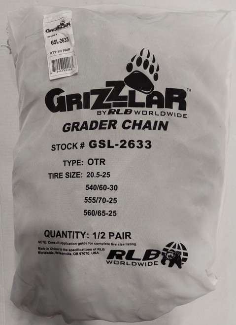 Grizzlar GSL-2633V Grader Scraper and Heavy Equipment Type OTR Ladder V-Bar Tire Chains 20.5-25 540/60-30