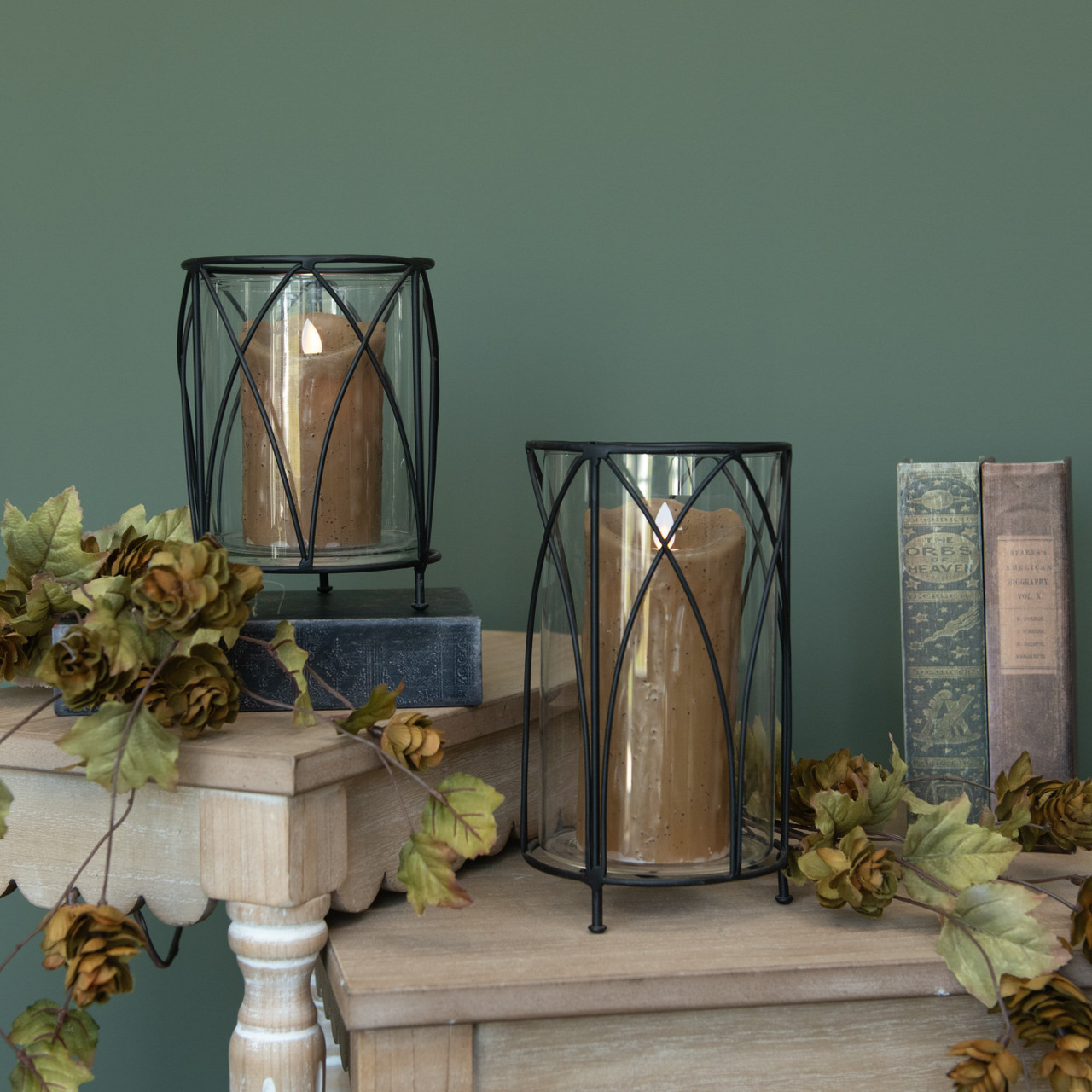 SET/ 2 GLASS HURRICANE CANDLE HOLDERS Ragon House