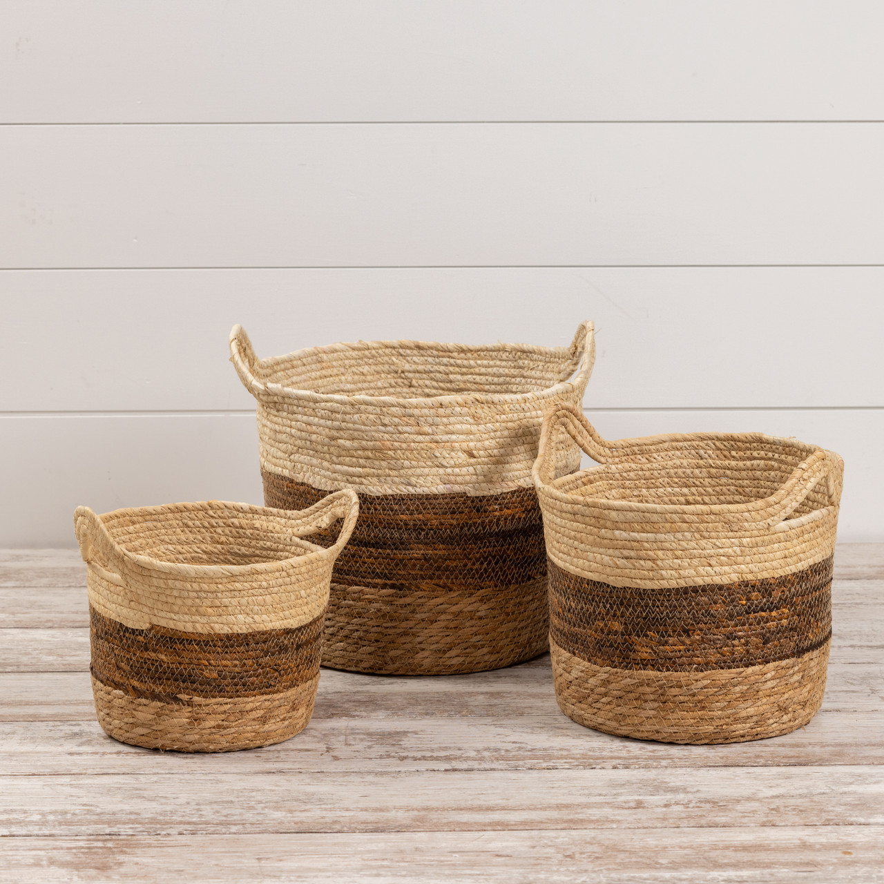 SET/ 3 TRI COLOR WOVEN RATTAN BASKETS Ragon House