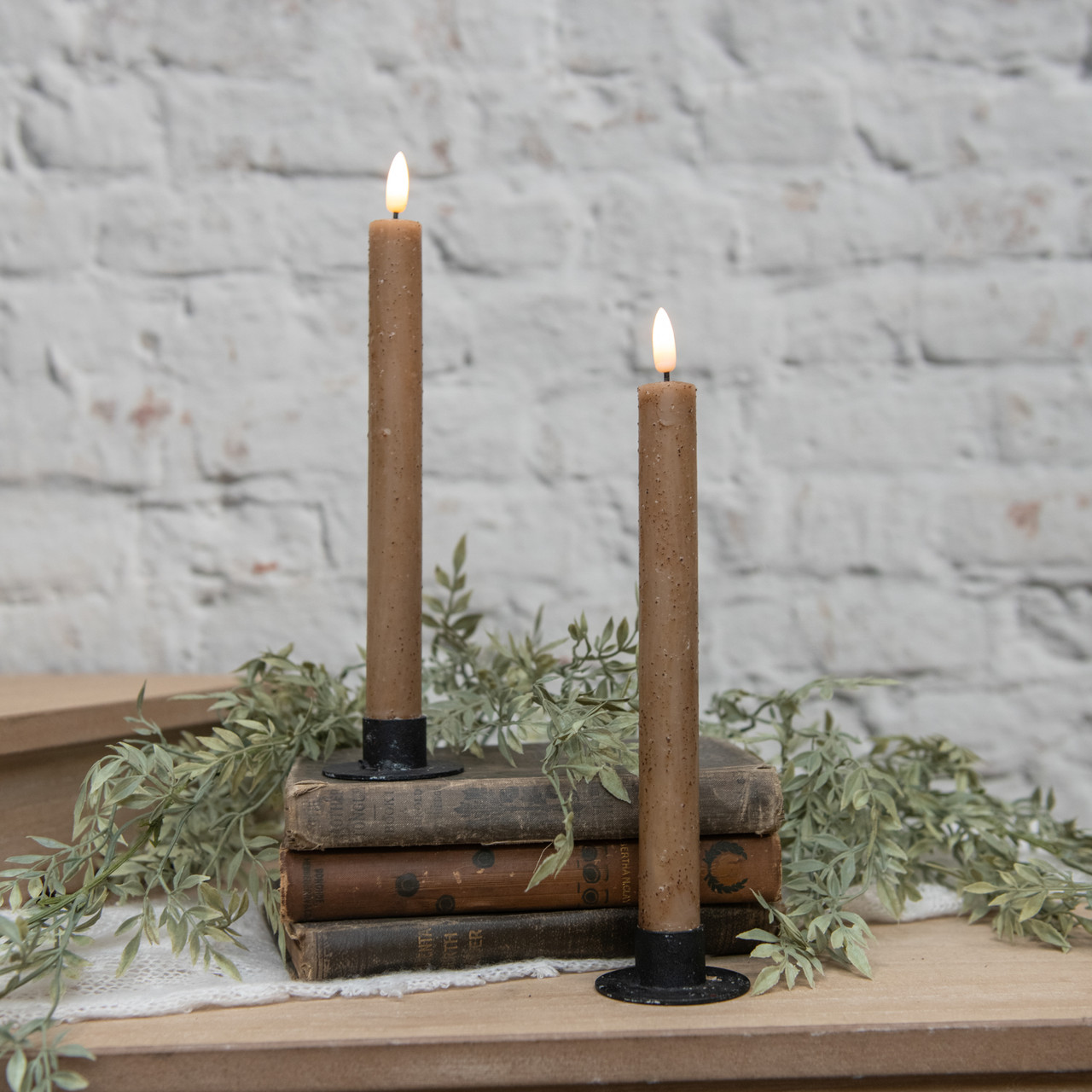 SET/ 2 - 9.5" 3D FLAME BEIGE TAPER CANDLE