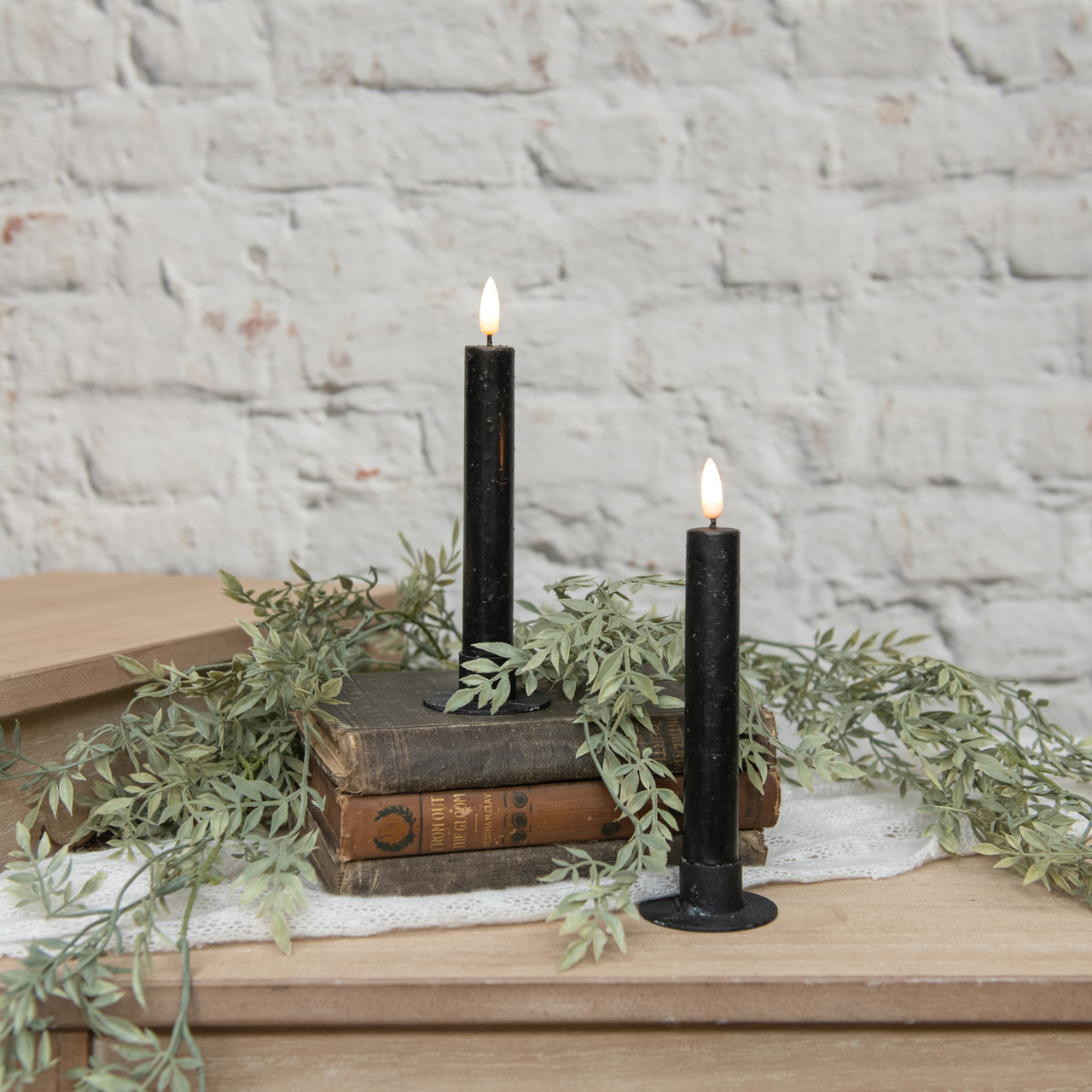 SET/ 2 - 7.25" 3D FLAME BLACK TAPER CANDLE