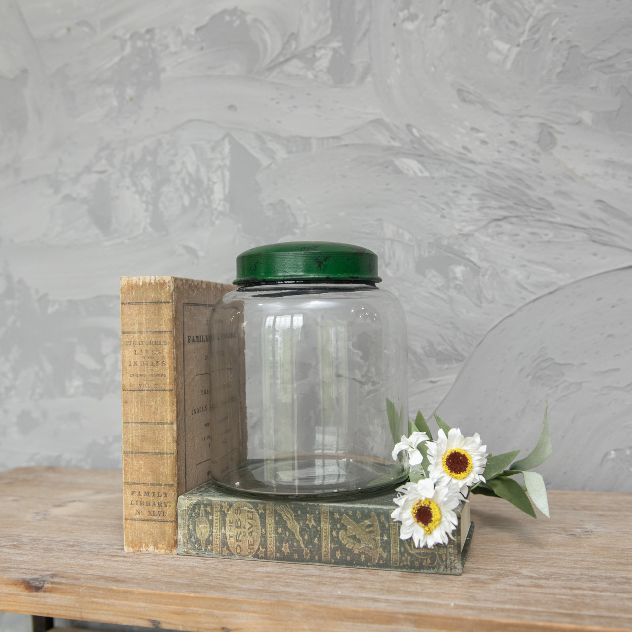 8" CLEAR GLASS JAR W/ GREEN LID
