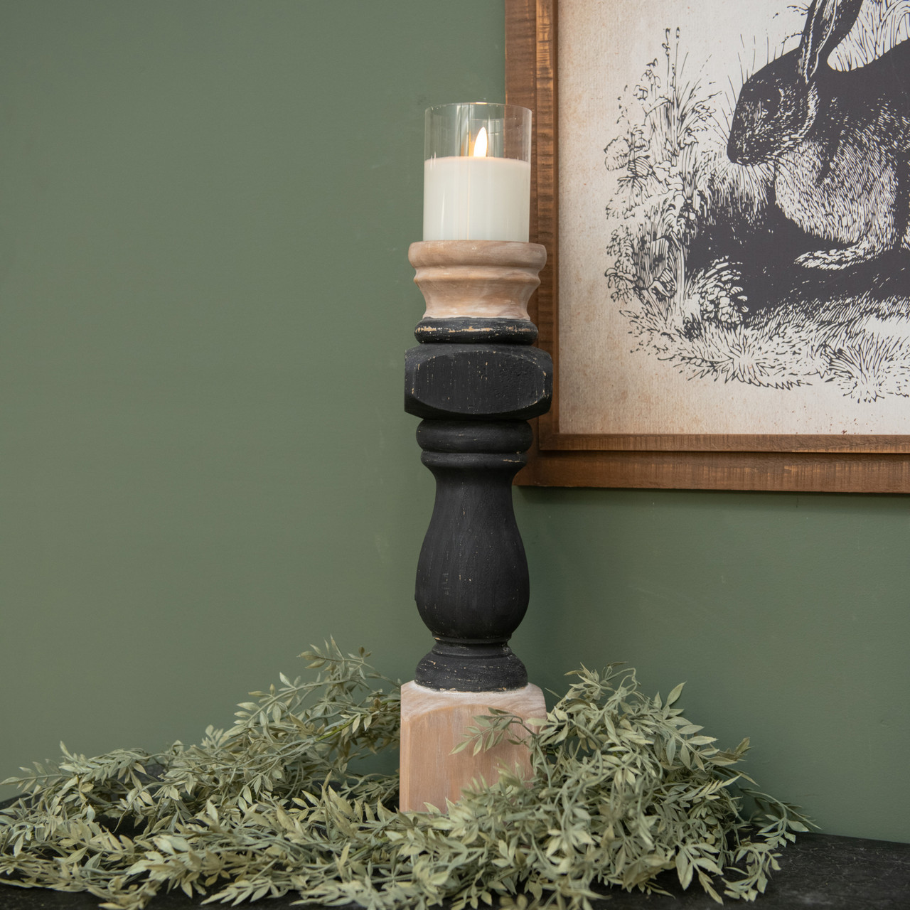 16.5" BLACK PAINTED PILLAR CANDLE STAND