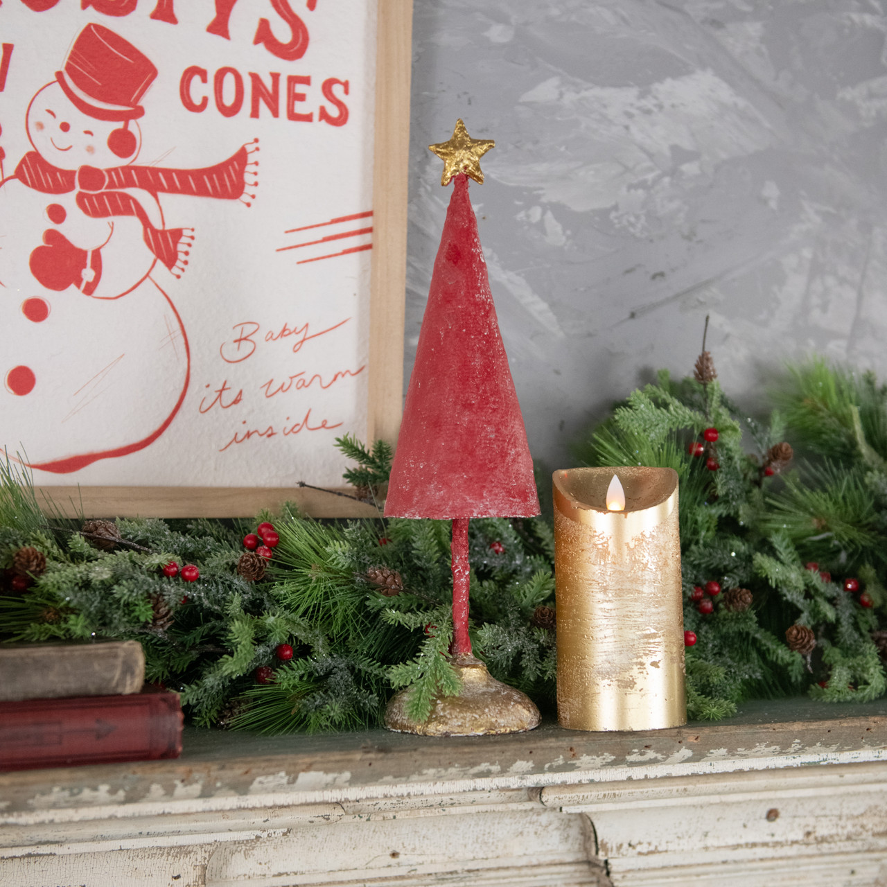 13.75" RED METAL TREE W/ STAR