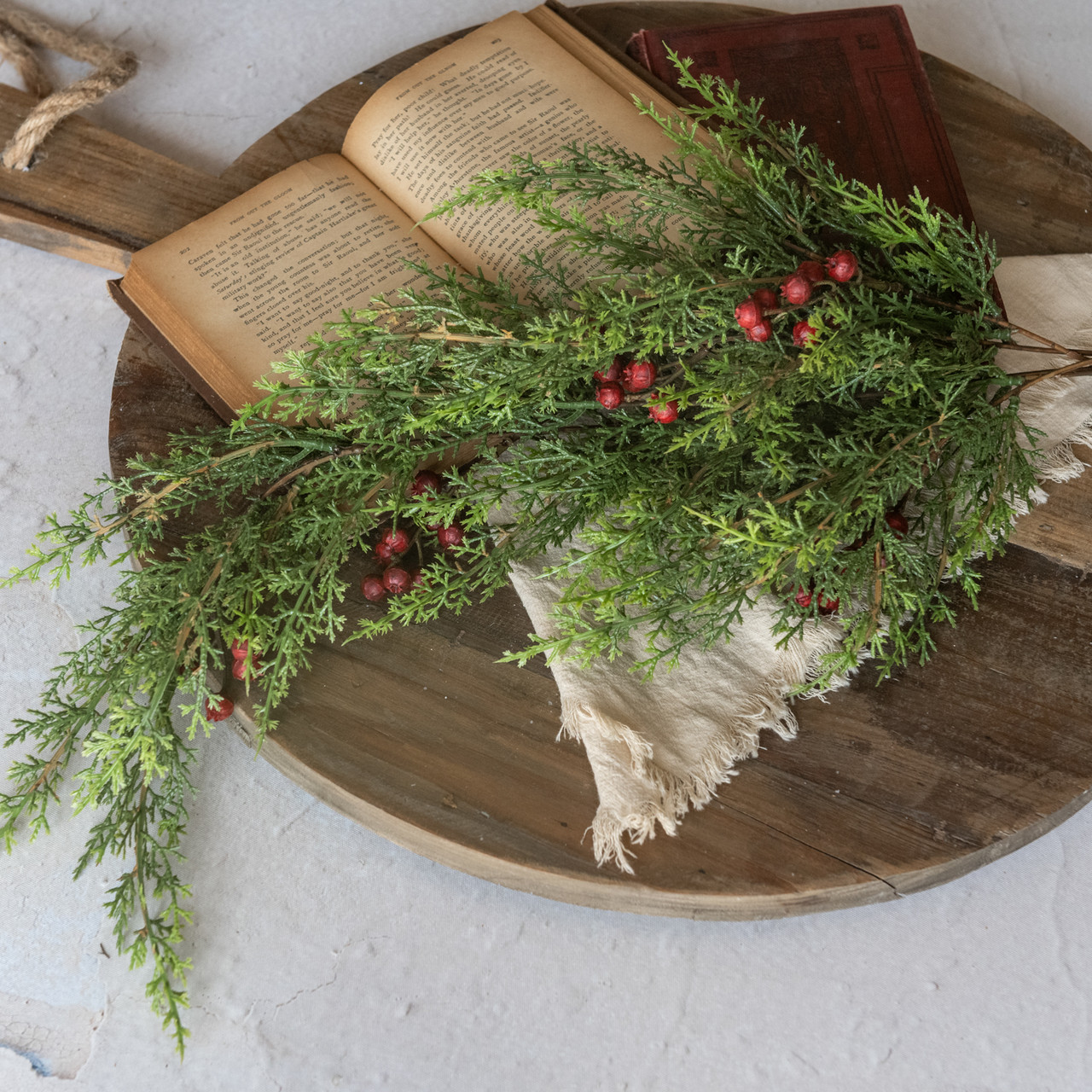 27" SOFT CEDAR & RED BERRY HANGING BUSH