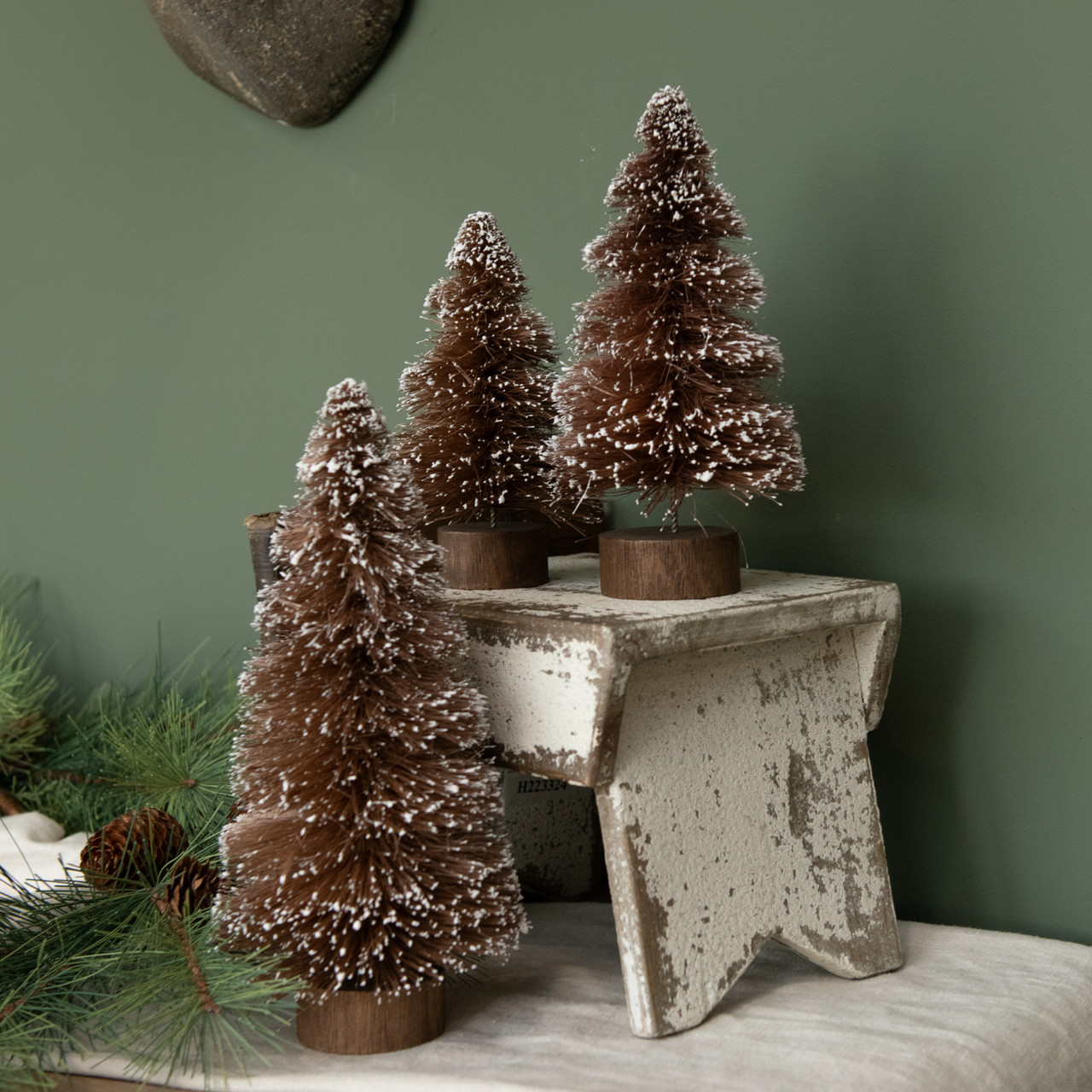 SET/ 3 BROWN BOTTLEBRUSH TREES W/ WHITE TIPS - Ragon House