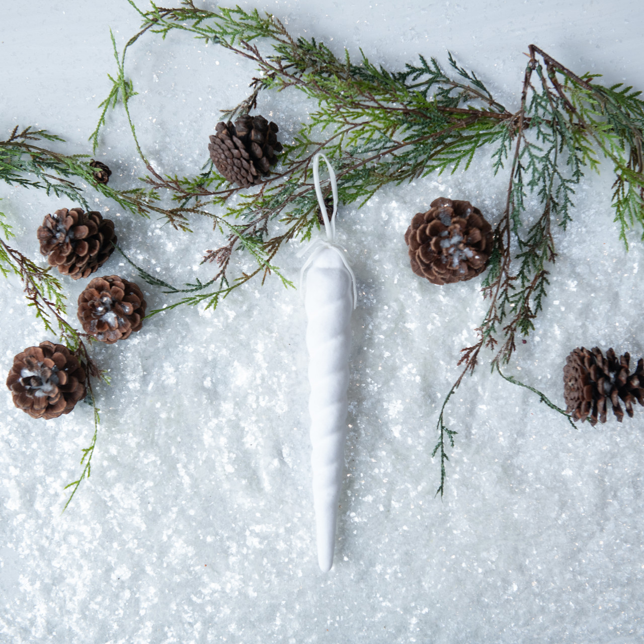 8.25" WHITE FLOCKED ICICLE ORNAMENT