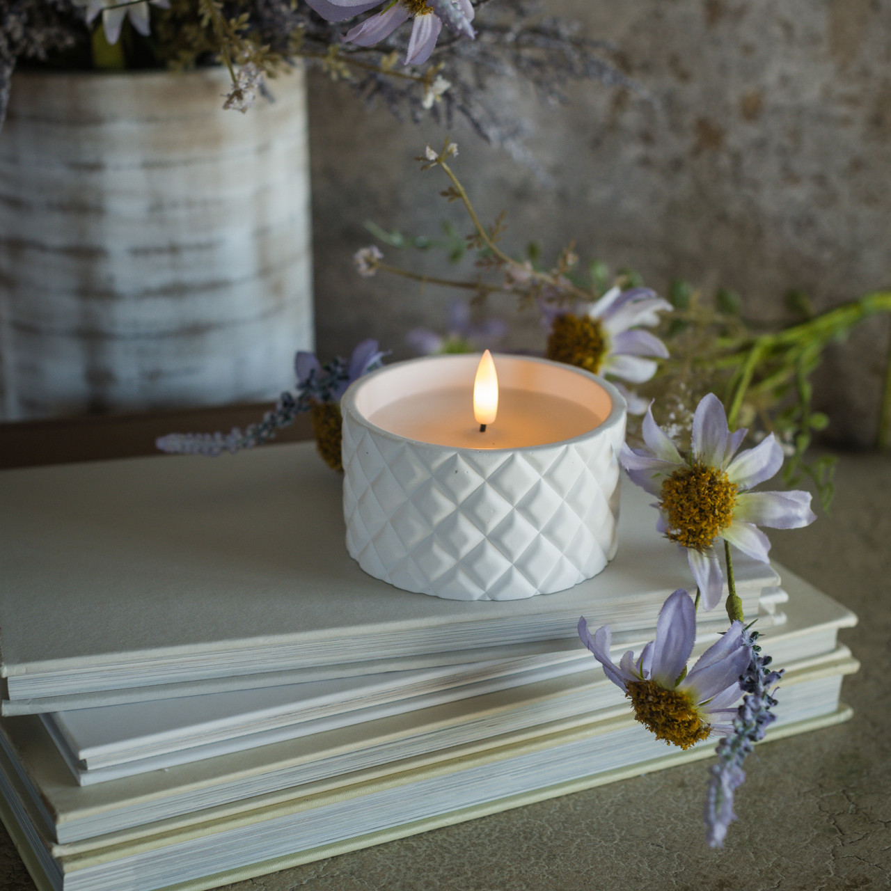 2.25" WHITE CEMENT GRID 3D FLAME CANDLE