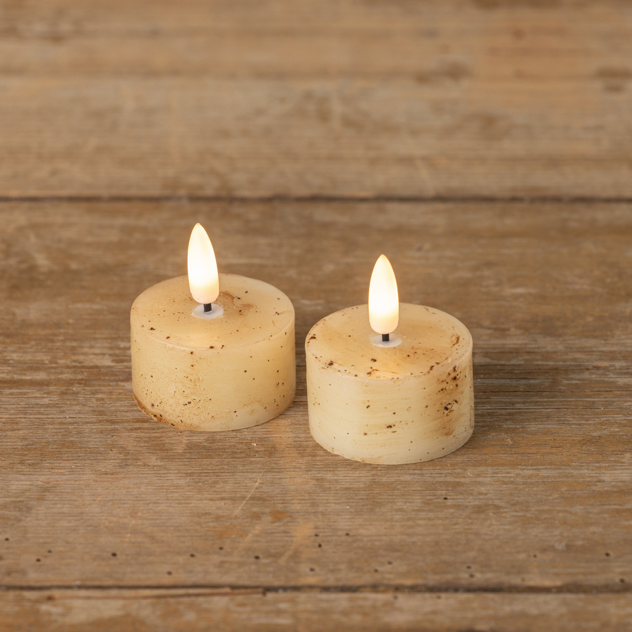 SET/ 2 - 3D FLAME SPECKLED CREAM TEALIGHT CANDLES