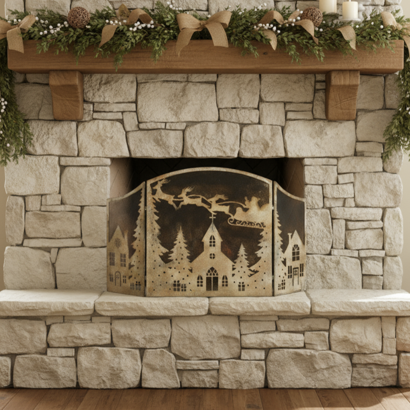 SANTA SLEIGH RIDE FIREPLACE SCREEN