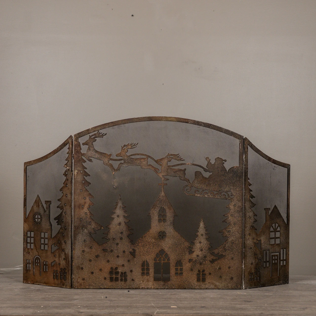 SANTA SLEIGH RIDE FIREPLACE SCREEN