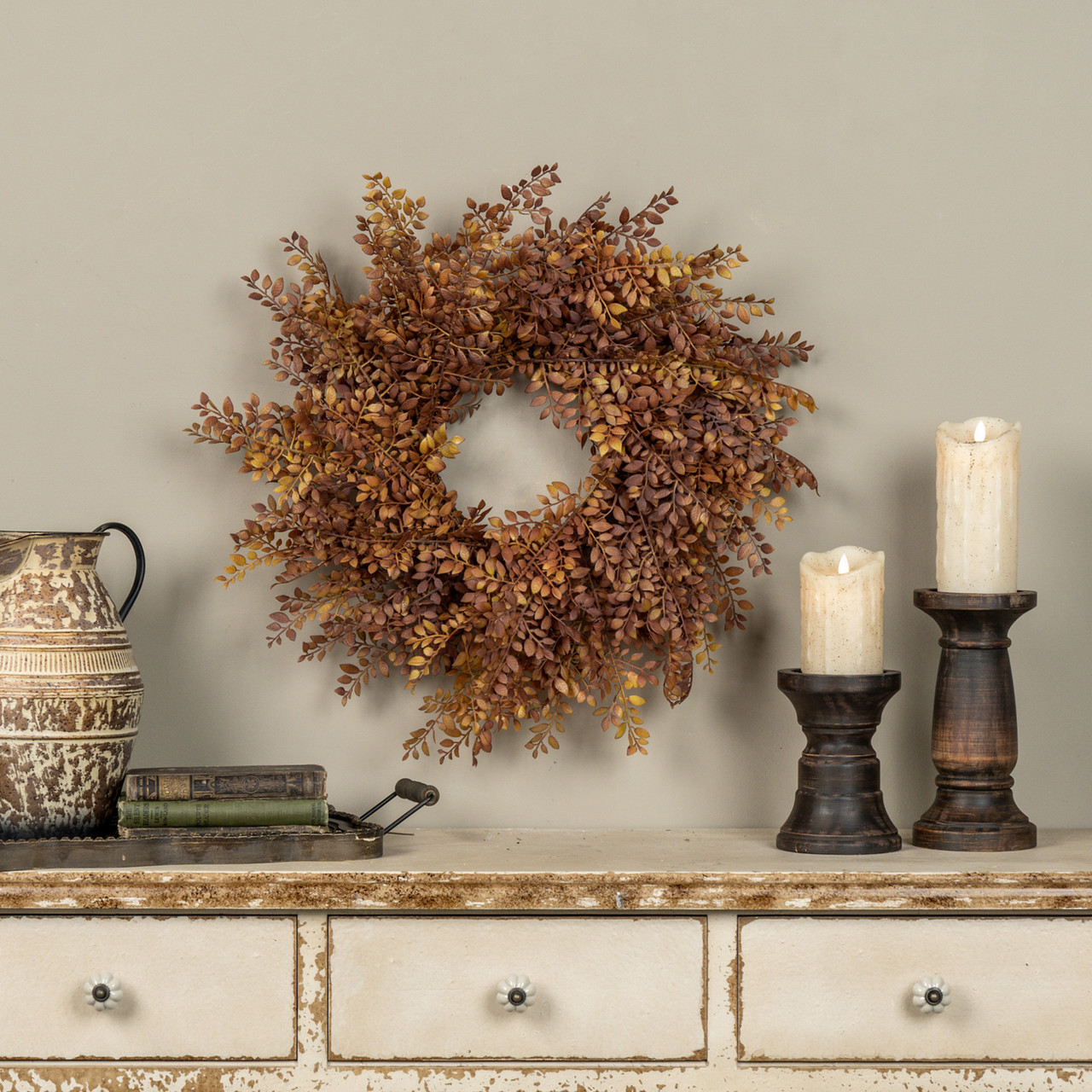 20" BROWN RUSCUS LEAF WREATH