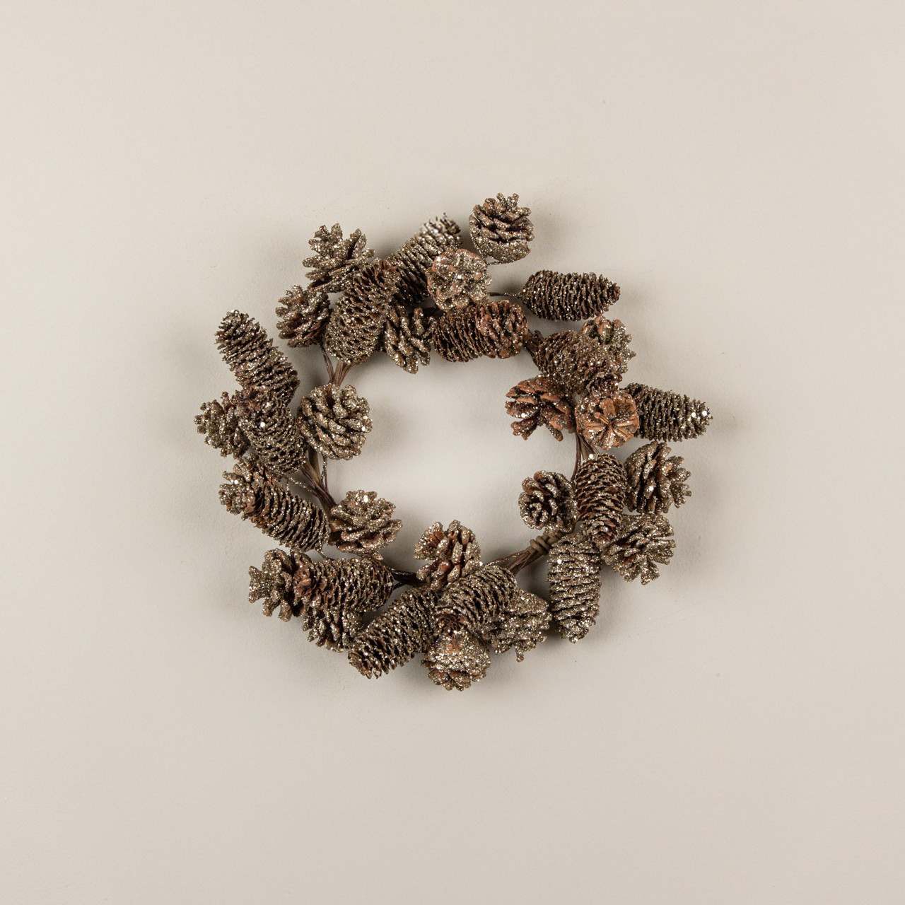 14" GOLD GLITTERED PINECONE CANDLE RING