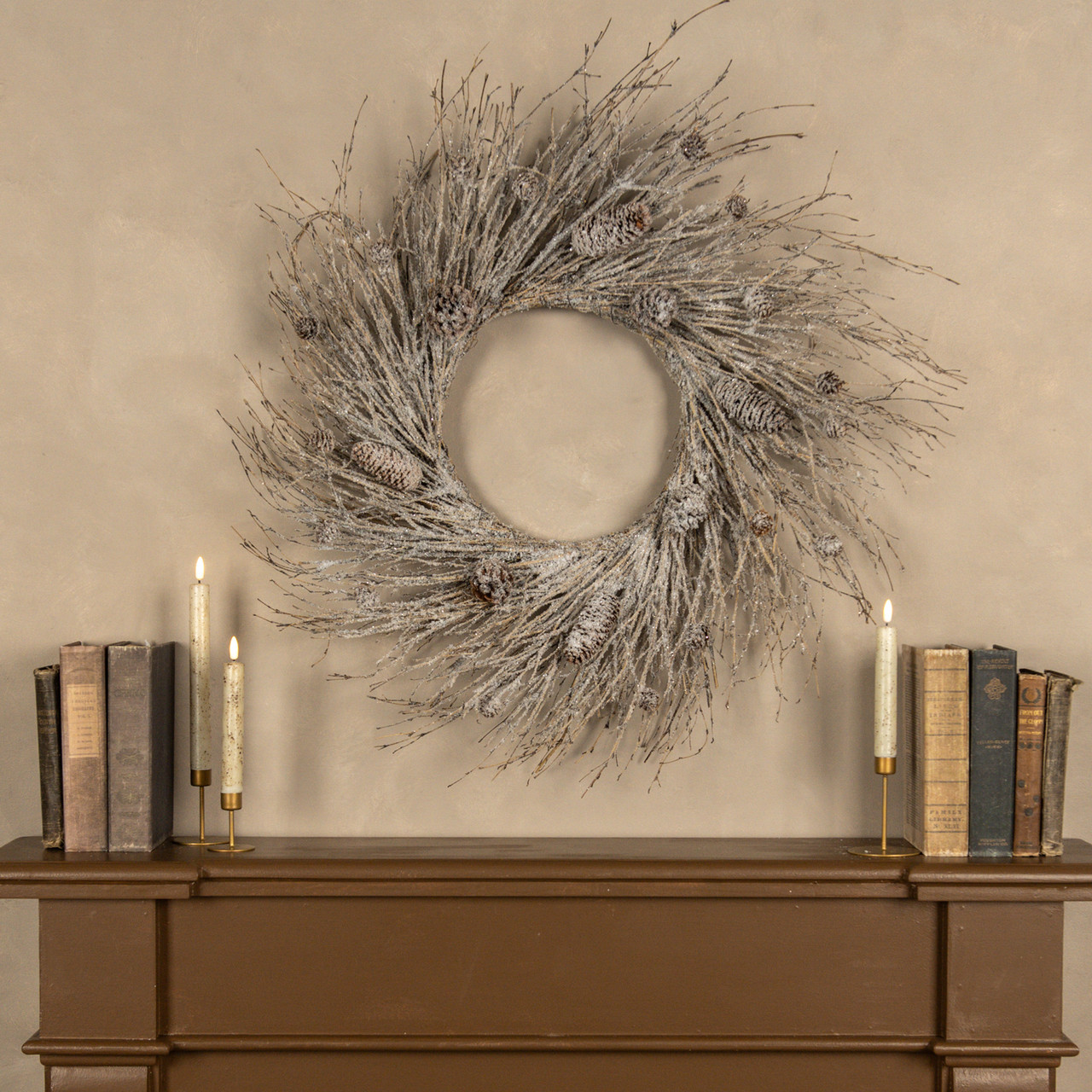 28" SNOWY TWIG W/ PINECONE WREATH