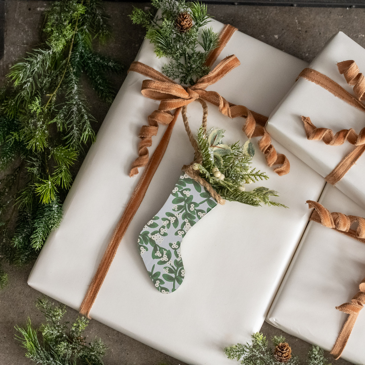 PINE & HOLLY STOCKING ORNAMENT